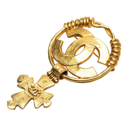 Chanel AB Chanel Gold Gold Plated Metal CC Cross Dangle Brooch France
