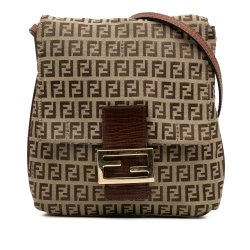Fendi B Fendi Brown Beige Canvas Fabric Zucchino Crossbody Italy