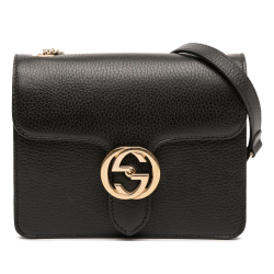 Gucci AB Gucci Black Calf Leather Small Dollar skin Interlocking G Crossbody Italy