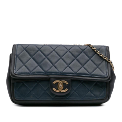 Chanel B Chanel Blue Dark Blue with Black Calf Leather Medium Bicolor skin Graphic Flap Italy