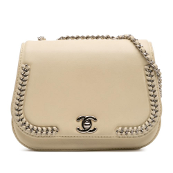 Chanel B Chanel White Ivory Calf Leather Small skin Braided Chic Flap France