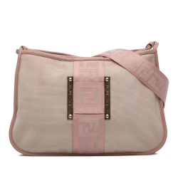 Fendi B Fendi Brown Nude with Pink Canvas Fabric Zucca Crossbody Italy
