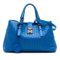 Bottega Veneta B Bottega Veneta Blue Nappa Leather Leather Small Nappa Intrecciato Roma Satchel Italy