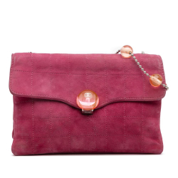 Chanel B Chanel Pink Dark Pink Suede Leather CC Choco Bar Beaded Chain Flap France