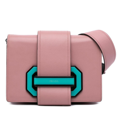 Prada B Prada Pink Calf Leather City Plex Ribbon Crossbody Italy