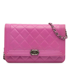 Chanel B Chanel Purple Magenta Lambskin Leather Leather Lambskin Boy Wallet on Chain Italy