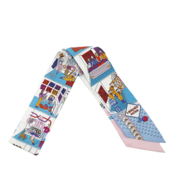 Hermès A Hermès Blue Light Blue with Multi Silk Fabric La Maison des Carres Twilly Scarf France