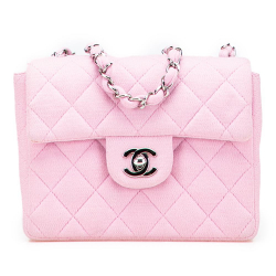 Chanel B Chanel Pink Cotton Fabric Mini Square Classic Jersey Single Flap France