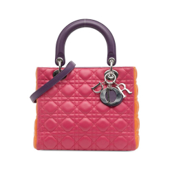 Christian Dior B Dior Pink with Multi Lambskin Leather Leather Medium Tricolor Lambskin Cannage Lady Dior Italy