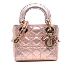Christian Dior B Dior Pink Lambskin Leather Leather Mini Metallic Lambskin Cannage Lady Dior Italy