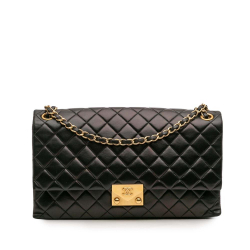 Chanel B Chanel Black Lambskin Leather Leather Quilted Lambskin Pagoda Accordion Flap France