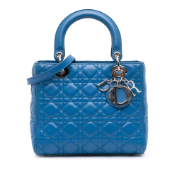 Christian Dior B Dior Blue Lambskin Leather Leather Medium Lambskin Cannage Lady Dior Italy