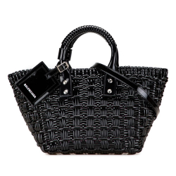 Balenciaga AB Balenciaga Black Chemical Fiber Fabric XS Faux Leather Bistro Basket Bag Italy
