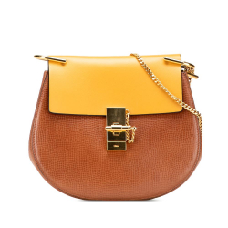Chloé AB Chloé Brown Mustard Calf Leather Small Bicolor Smooth and Grained skin Drew Crossbody Italy