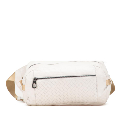 Bottega Veneta B Bottega Veneta White Ivory Calf Leather Intrecciato Belt Bag Italy