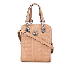 Gucci AB Gucci Brown Caramel Calf Leather Mini GG Marmont Matelasse Aria Satchel Italy