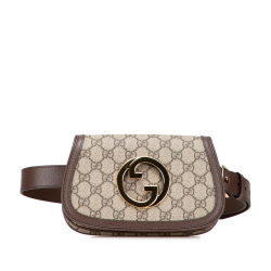 Gucci AB Gucci Brown Coated Canvas Fabric GG Supreme Blondie Belt Bag Italy