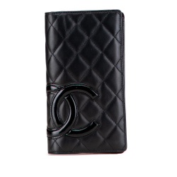 Chanel B Chanel Black Lambskin Leather Leather Quilted Lambskin Cambon Ligne Bifold Wallet Italy