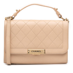 Chanel B Chanel Brown Beige Calf Leather Medium Quilted skin Label Click Flap Italy