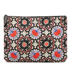 Chanel AB Chanel White Off White Canvas Fabric Paris Dubai Medium Printed Cosmetic Case Italy