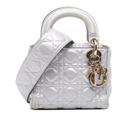 Christian Dior B Dior Silver Calf Leather Mini Metallic Grained skin Cannage Lady Dior Italy