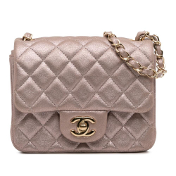 Chanel AB Chanel Pink Rose Gold Calf Leather Mini Square Classic Iridescent skin Single Flap Italy