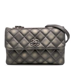 Chanel AB Chanel Gray Lambskin Leather Leather Quilted Metallic Lambskin Trendy CC Flap Italy