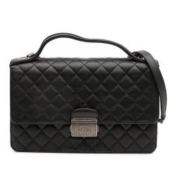Chanel AB Chanel Black Goatskin Leather Medium Quilted CC University Flap Italy