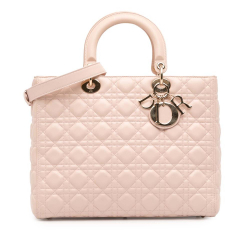Christian Dior B Dior Pink Light Pink Lambskin Leather Leather Large Lambskin Cannage Lady Dior Italy