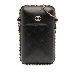 Chanel B Chanel Black Lambskin Leather Leather CC Quilted Lambskin Chain Around Phone Holder Italy