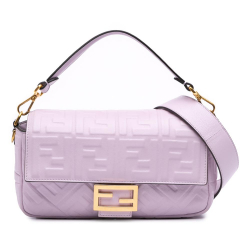 Fendi B Fendi Purple Light Purple Calf Leather Zucca Embossed Baguette Satchel Italy