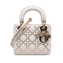 Christian Dior B Dior White Lambskin Leather Leather Mini Lambskin Cannage Lucky Star Studded Lady Dior Italy