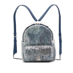 Chanel B Chanel Blue Fiber Fabric Sequin Waterfall Backpack Italy