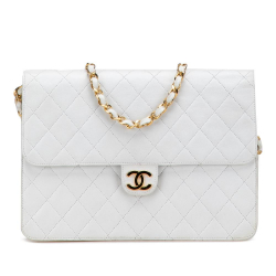 Chanel B Chanel White Lambskin Leather Leather CC Quilted Lambskin Single Flap France