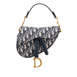Christian Dior B Dior Blue Navy Canvas Fabric Mini Oblique Saddle Bag Italy