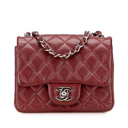 Chanel B Chanel Red Dark Red Caviar Leather Leather Mini Square Classic Caviar Single Flap France