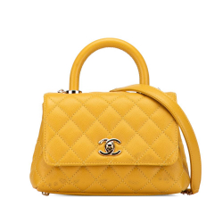 Chanel B Chanel Yellow Mustard Caviar Leather Leather Extra Mini Quilted Caviar Coco Top Handle Bag Italy