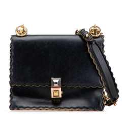 Fendi B Fendi Black Calf Leather Small Scalloped Kan I Crossbody Italy