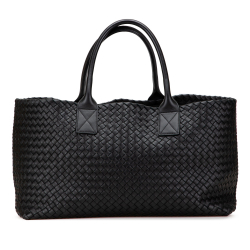 Bottega Veneta Cabat Medium Leather Intrecciato Tote Handbag Black