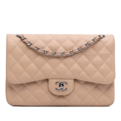 Chanel Classic Double Flap Jumbo Matelassè Caviar Leather Flap Handbag Brown