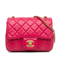 Chanel Pink Mini Square Classic Lambskin Pearl Crush Single Flap Italy