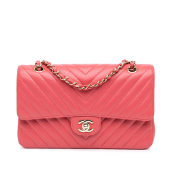 Chanel B Chanel Pink Blush Lambskin Leather Leather Medium Classic Chevron Lambskin Double Flap France
