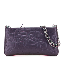 Chanel B Chanel Purple Plum Lambskin Leather Leather Embossed Lambskin Camellia Chain Pochette Italy