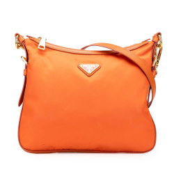 Prada B Prada Orange Nylon Fabric Saffiano Trimmed Tessuto Zip Top Crossbody Italy