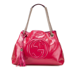 Gucci AB Gucci Pink Dark Pink Patent Leather Leather Medium Patent Soho Chain Tote Italy