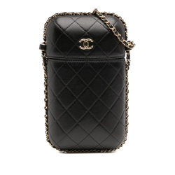 Chanel AB Chanel Black Lambskin Leather Leather CC Quilted Lambskin Chain Around Phone Holder Italy
