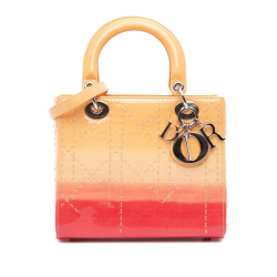 Christian Dior B Dior Orange Light Orange Patent Leather Leather Medium Ombre Patent Cannage Lady Dior Italy