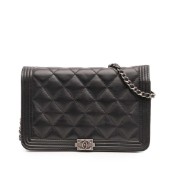 Chanel B Chanel Black Lambskin Leather Leather Quilted Lambskin Boy Wallet On Chain Italy