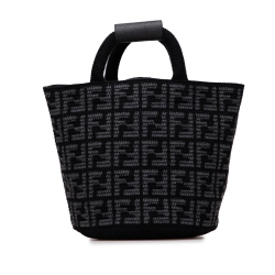 Fendi AB Fendi Black Knit Fabric Large Zucca Cashmere Shopper Tote Italy