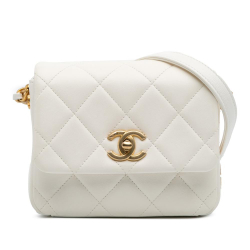Chanel AB Chanel White Lambskin Leather Leather Mini Quilted Lambskin Side Note Flap Italy